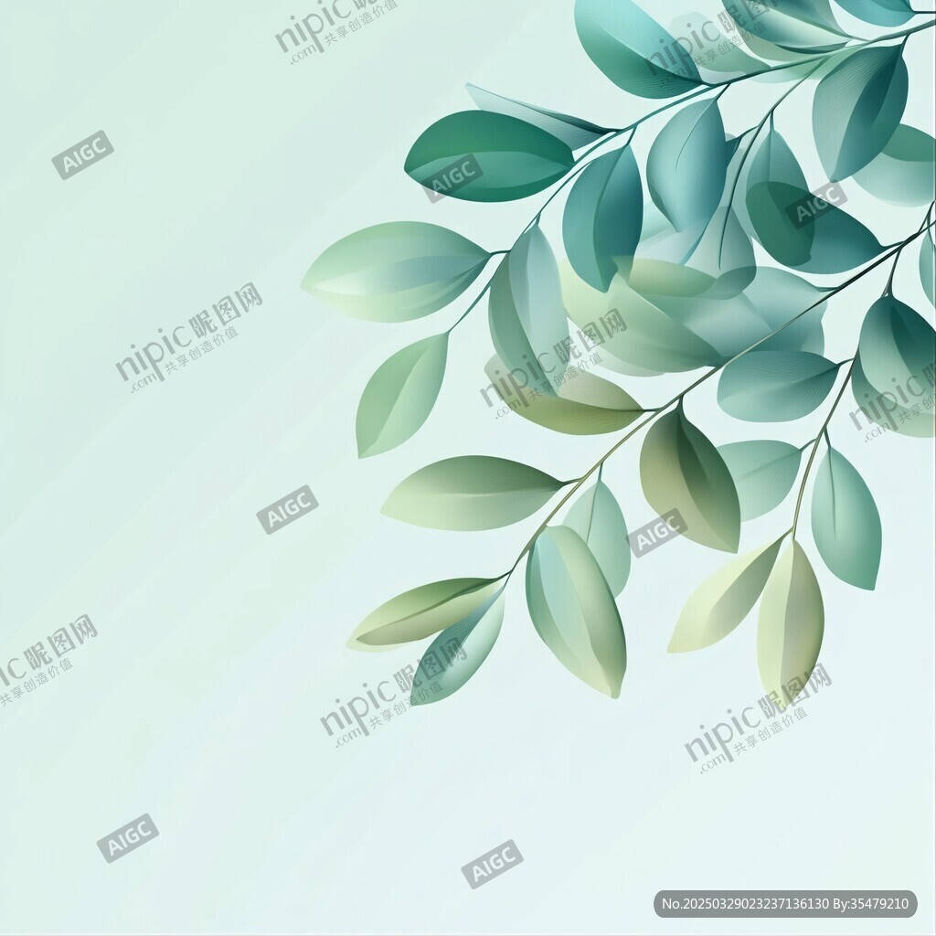 清新綠葉插畫背景圖