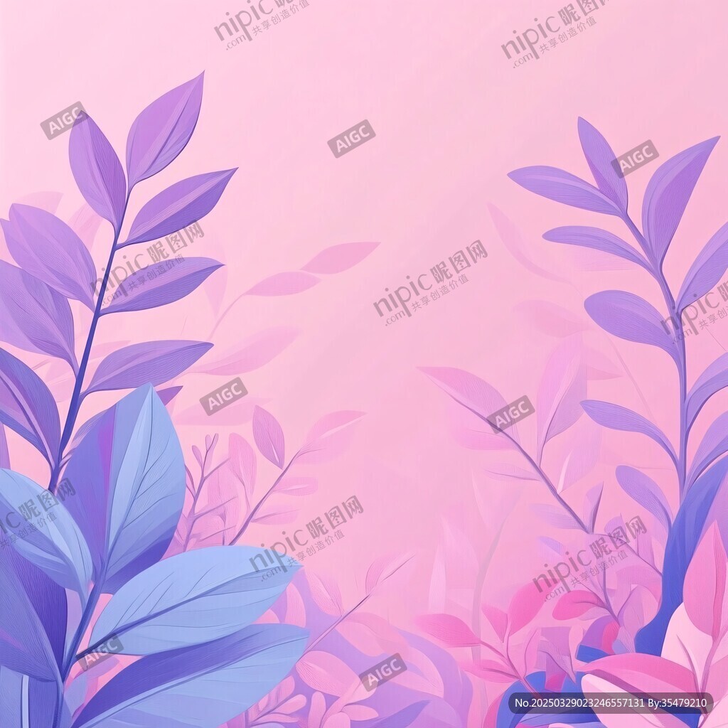 夢幻粉紫植物背景插畫
