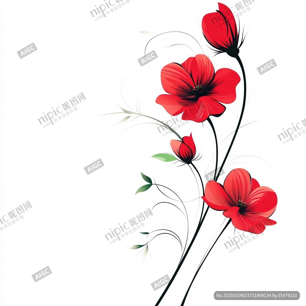 紅色花卉插畫 優(yōu)雅線條美感