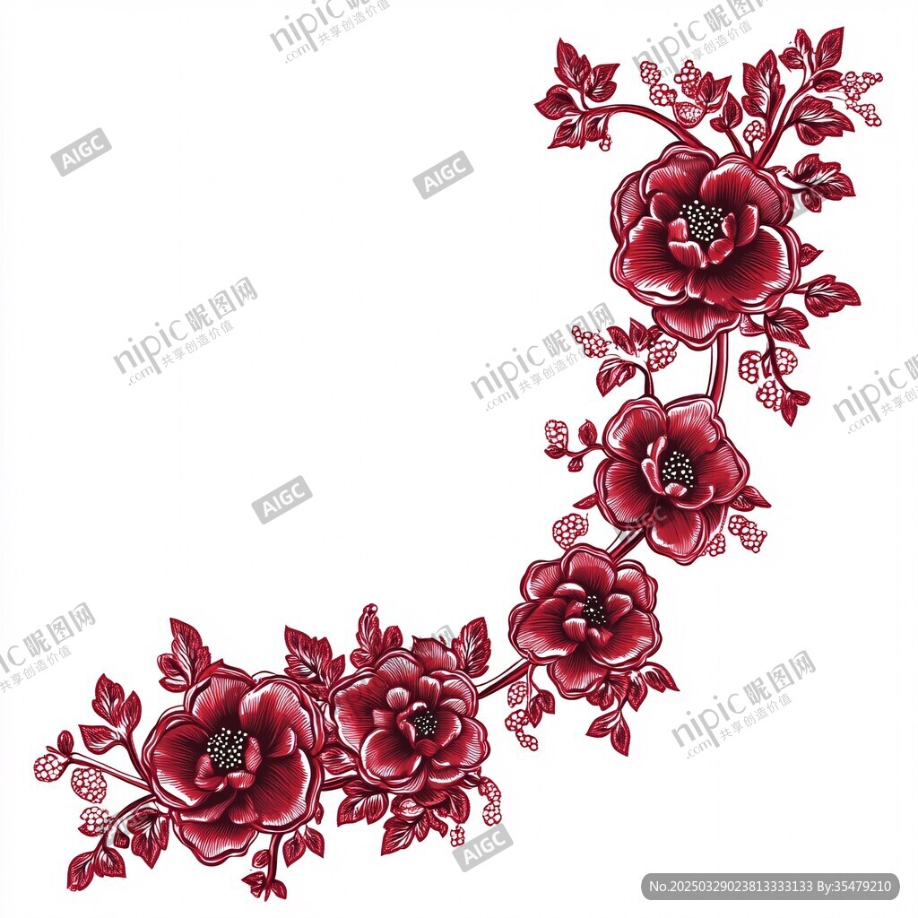 酒紅色花卉轉(zhuǎn)角裝飾圖案