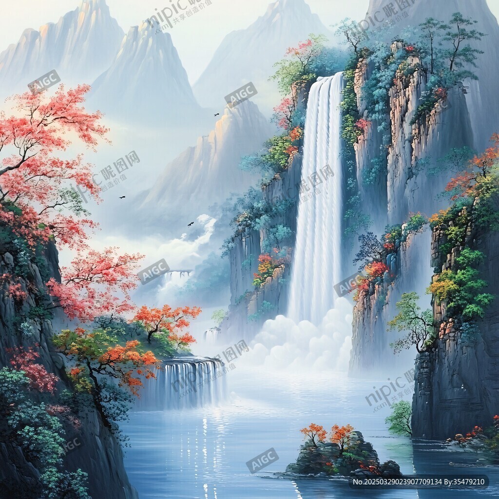 夢幻山水間的壯麗瀑布