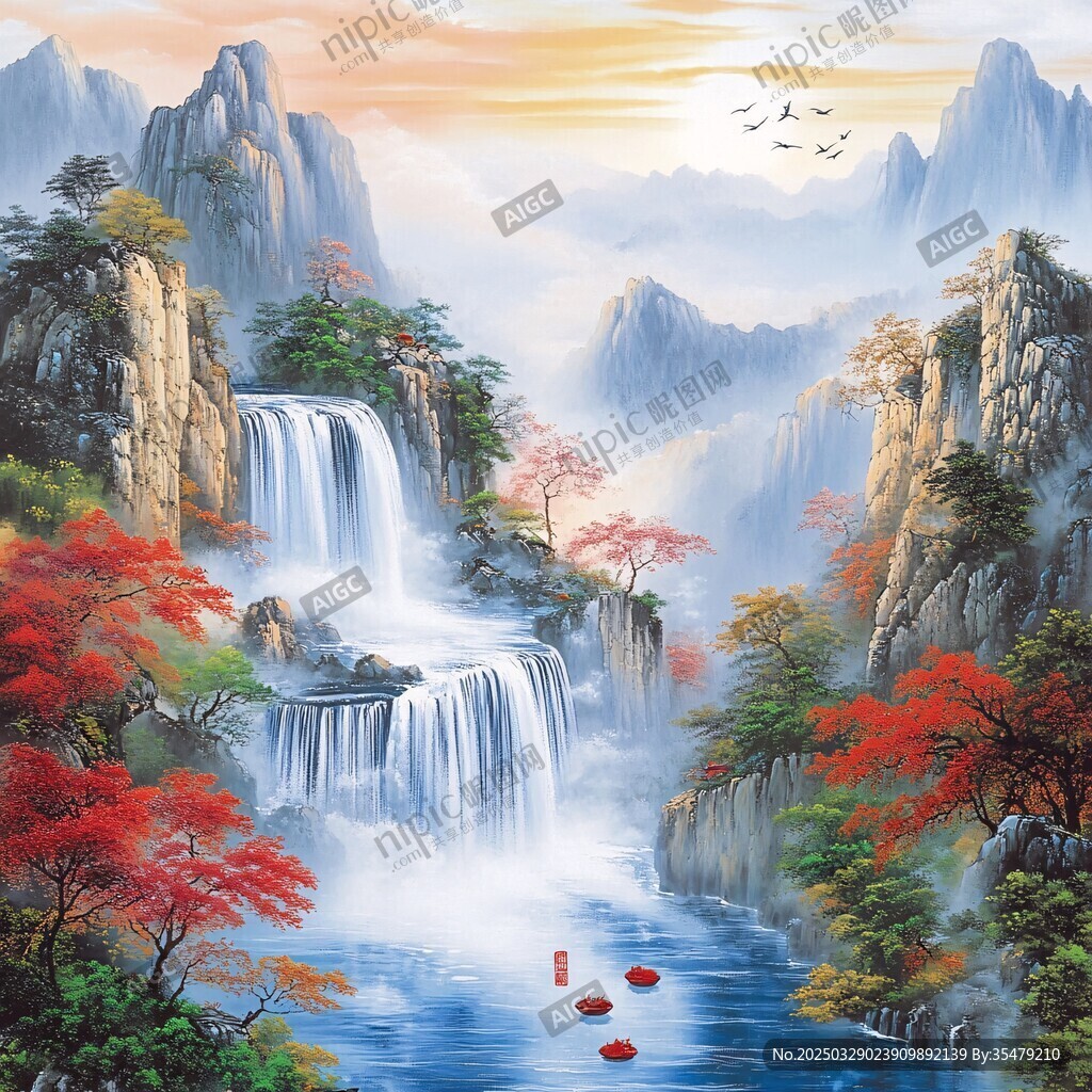壯麗山水間的秋日瀑布奇觀