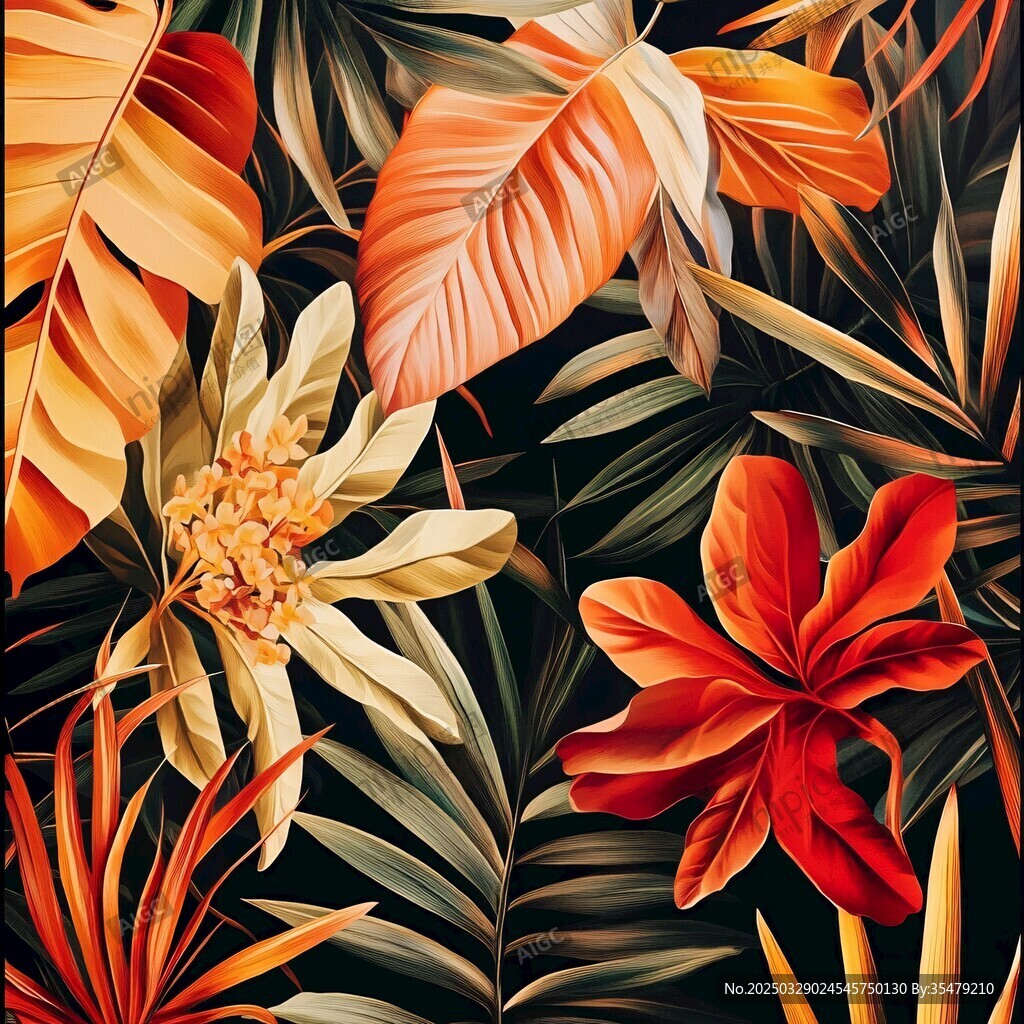 熱帶花卉植物圖案插畫