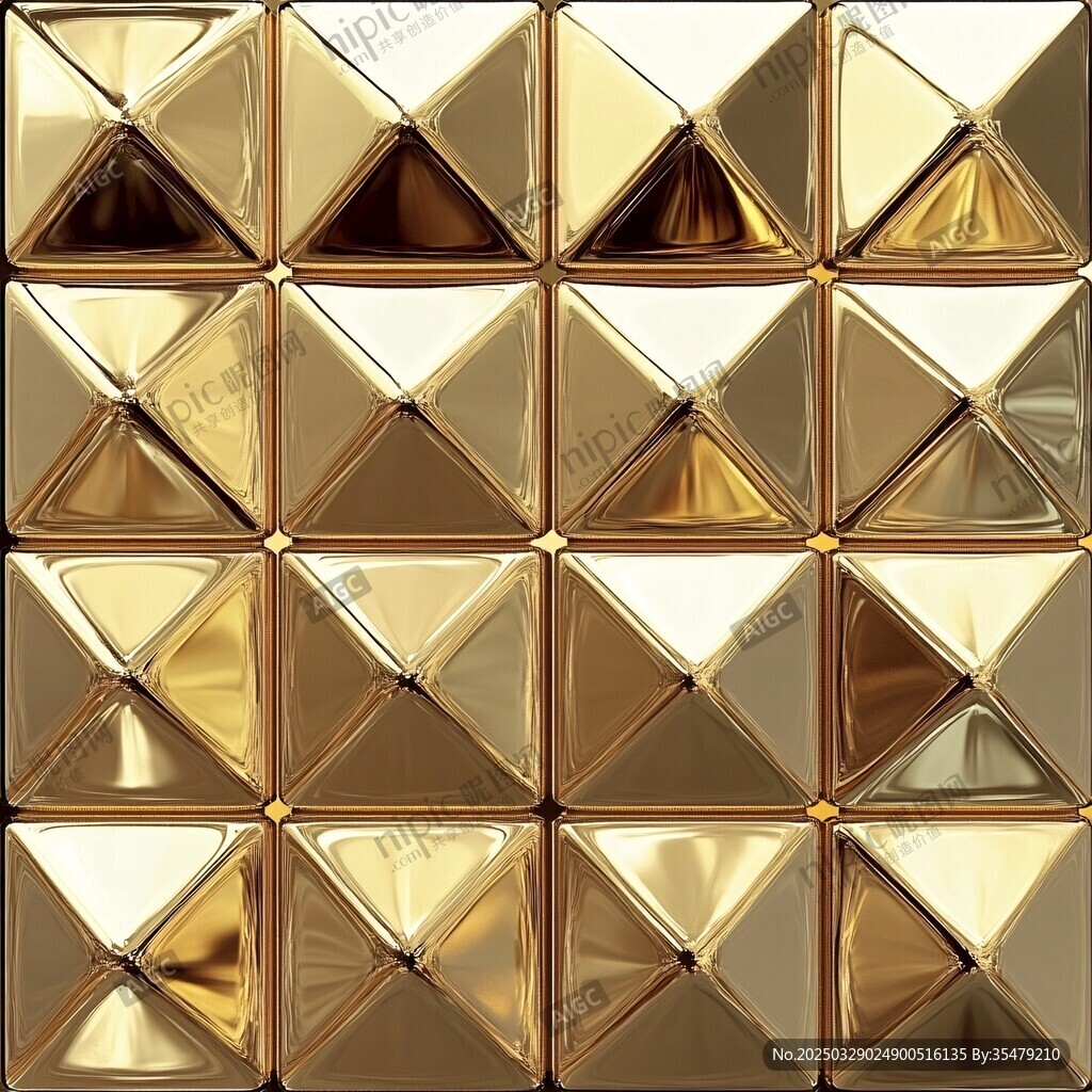金色立體幾何拼接金屬圖案