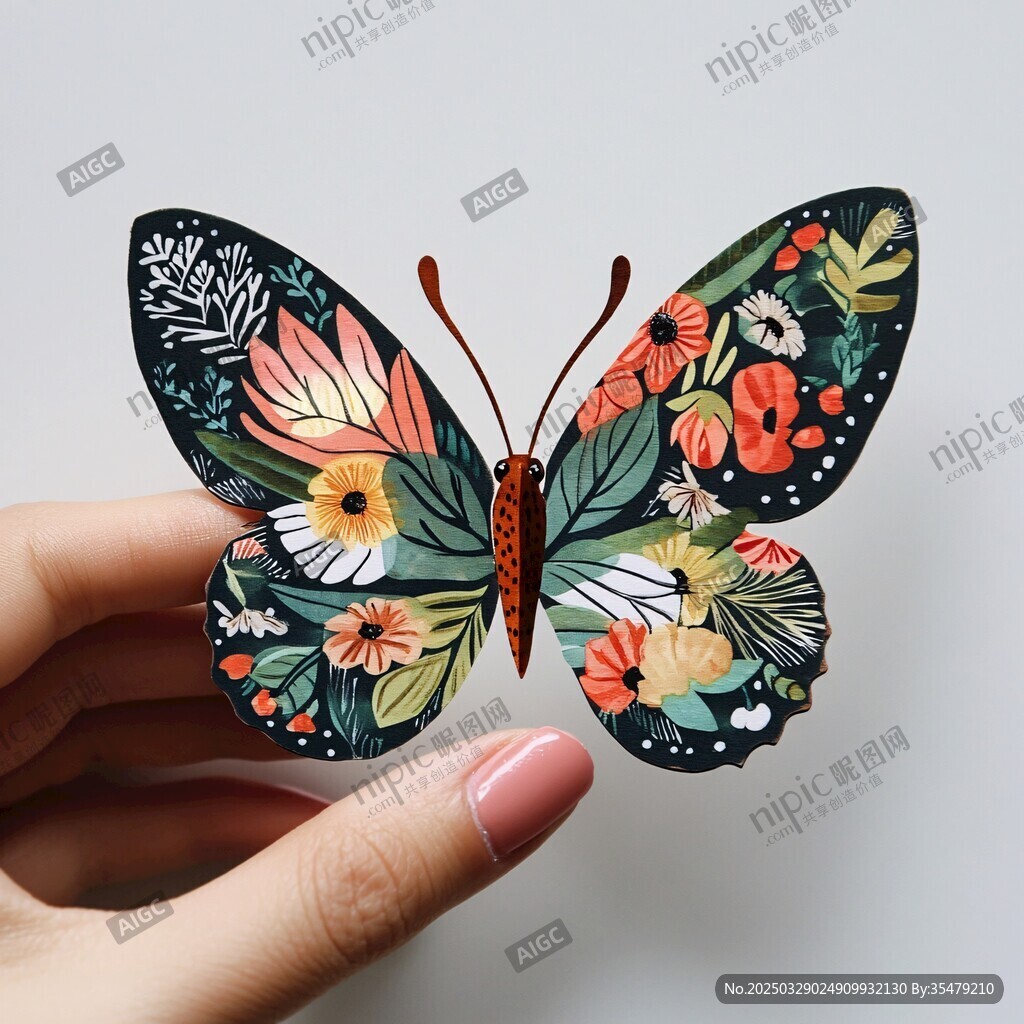 手捧花卉圖案立體蝴蝶