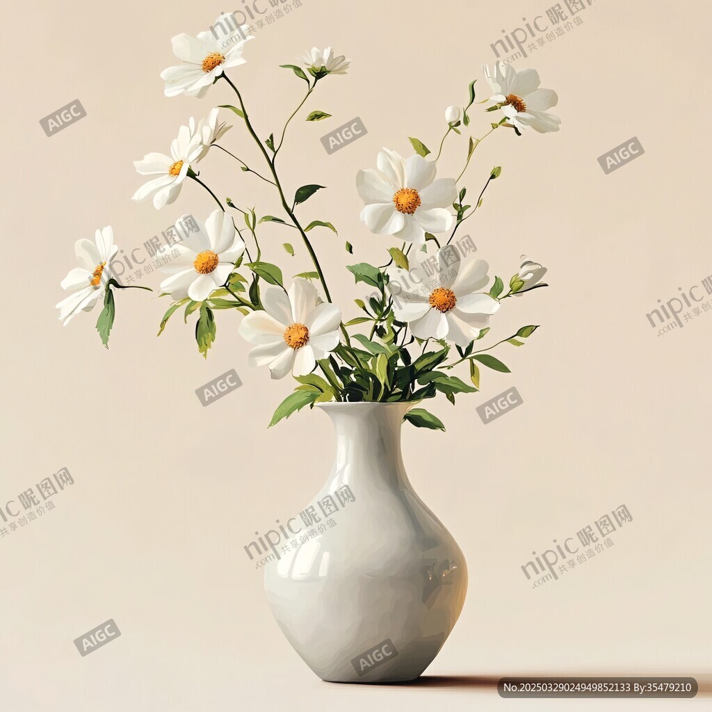 白色花瓶中的清新雛菊