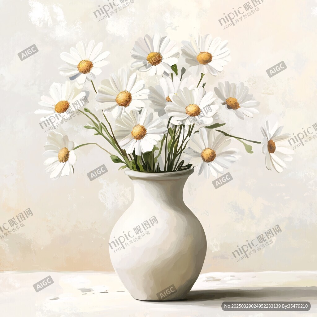 白色花瓶中的清新小雛菊