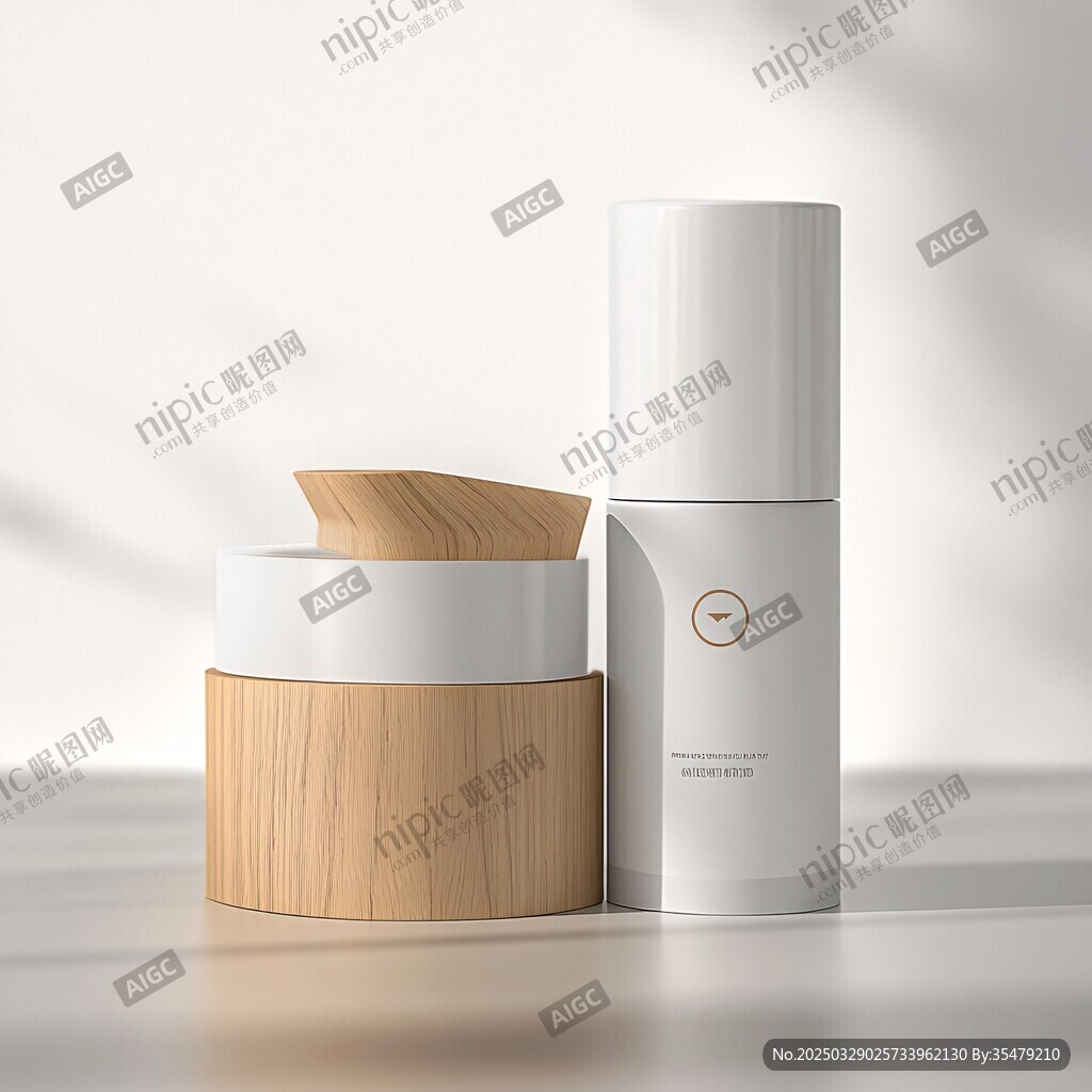 簡(jiǎn)約風(fēng)木質(zhì)與白色護(hù)膚品包裝