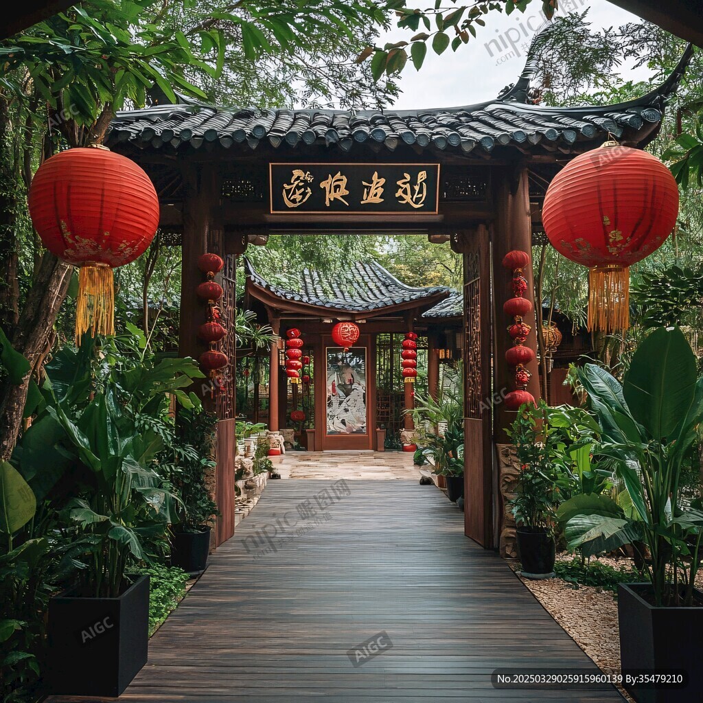 中式庭院燈籠裝點美景