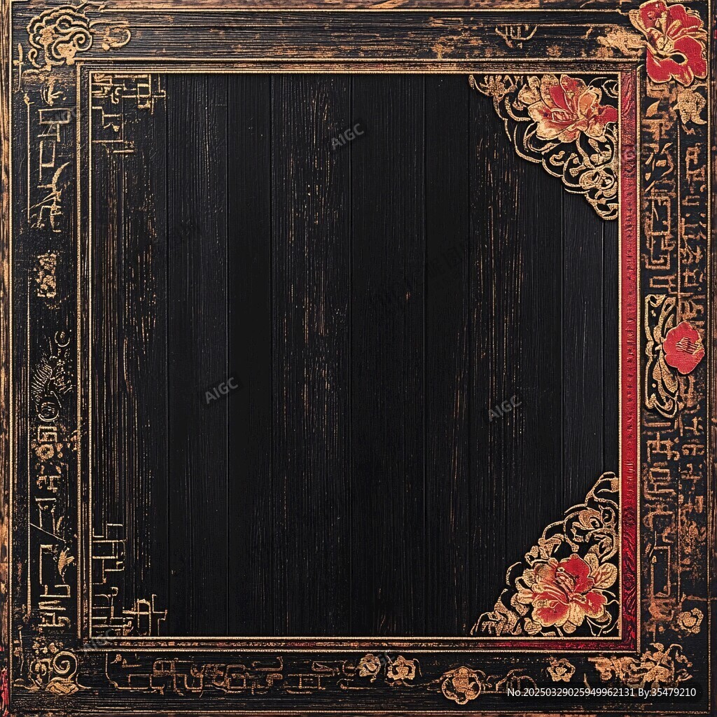 中式古典黑金雕花邊框背景