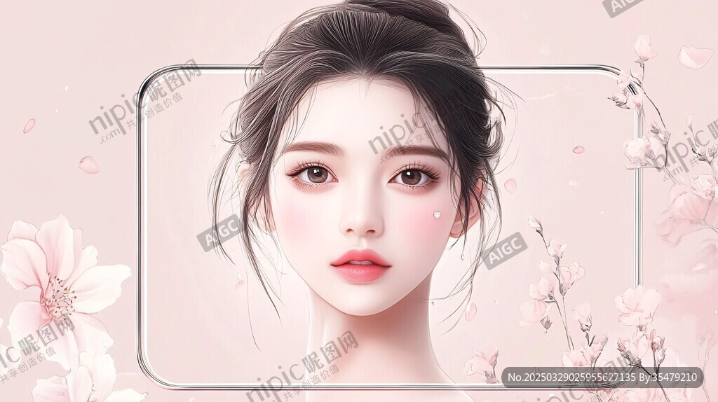 春日粉櫻下的柔美少女