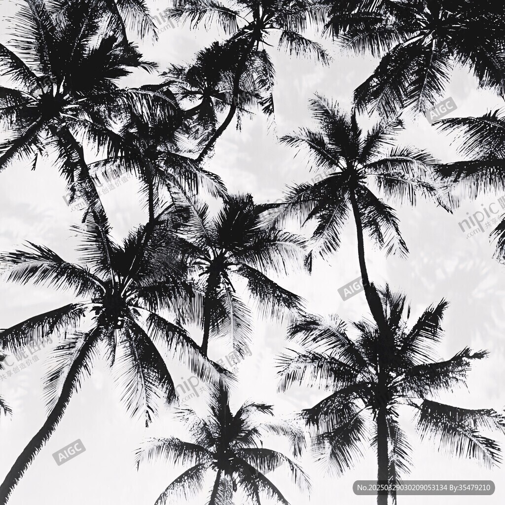 黑白椰林剪影