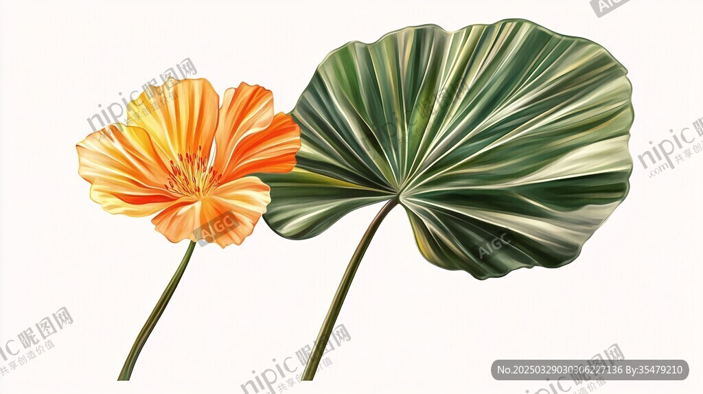 橙花綠葉插畫
