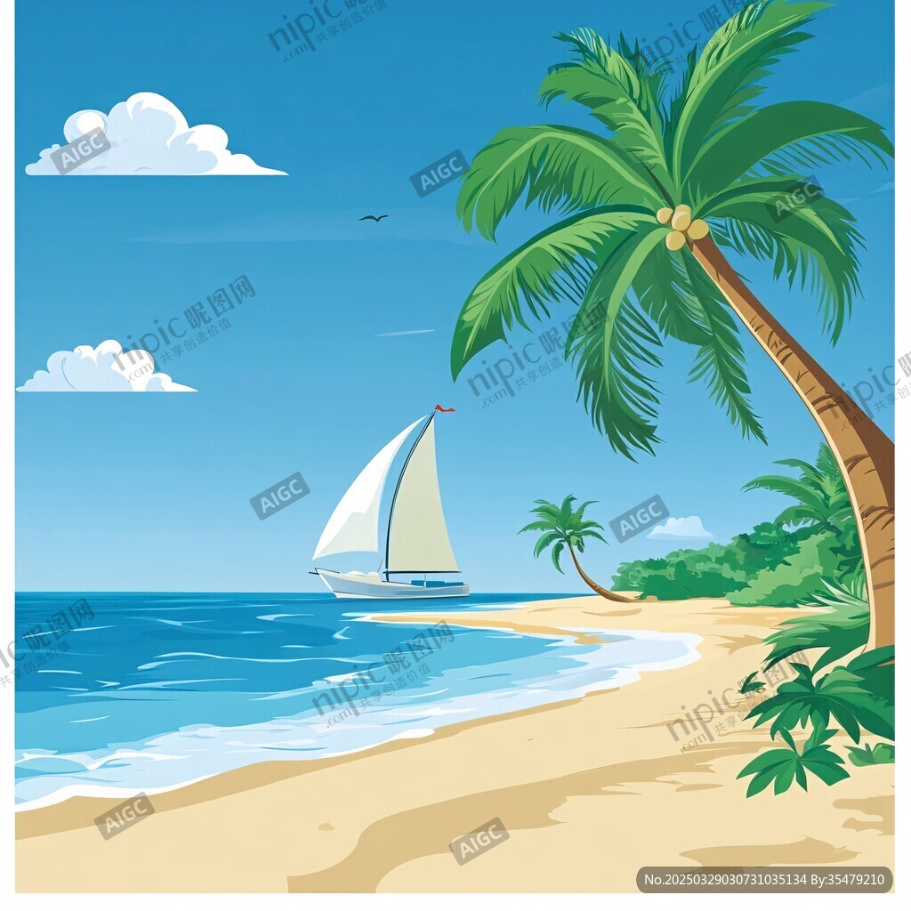 夏日海灘帆船美景