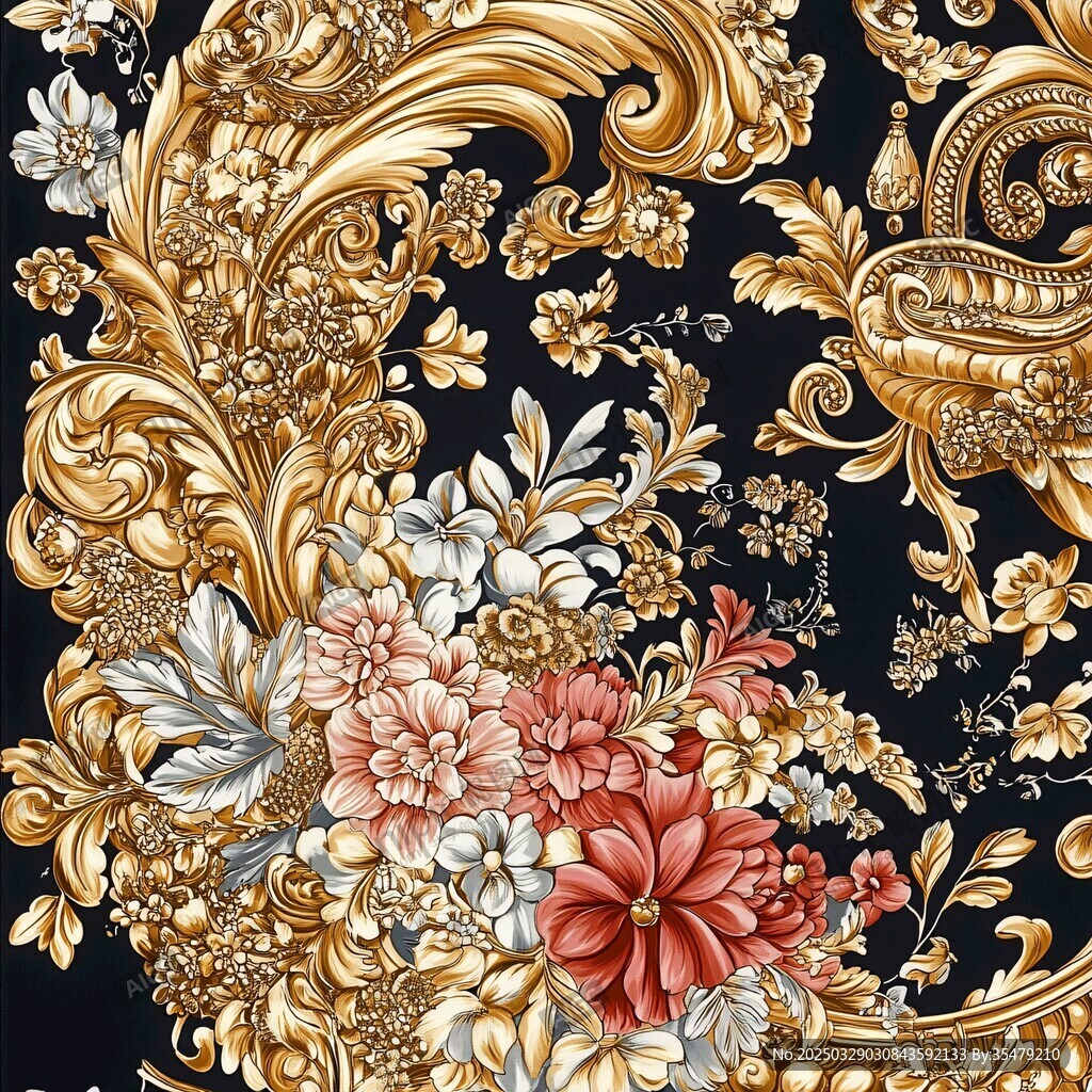 奢華花卉金色復(fù)古紋樣