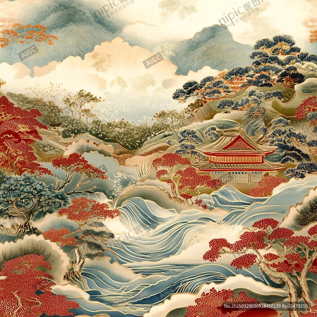 中式山水古建筑詩意畫卷