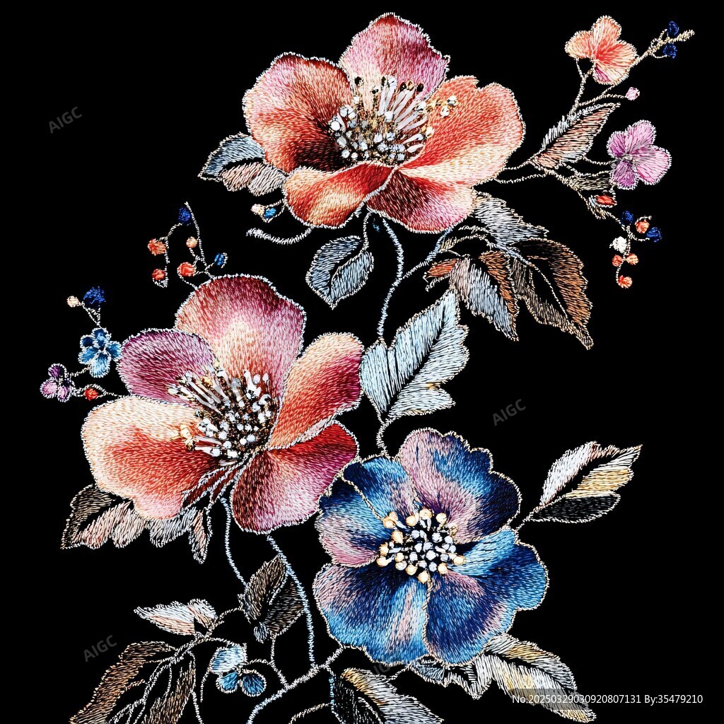 精美刺繡花卉圖案展示