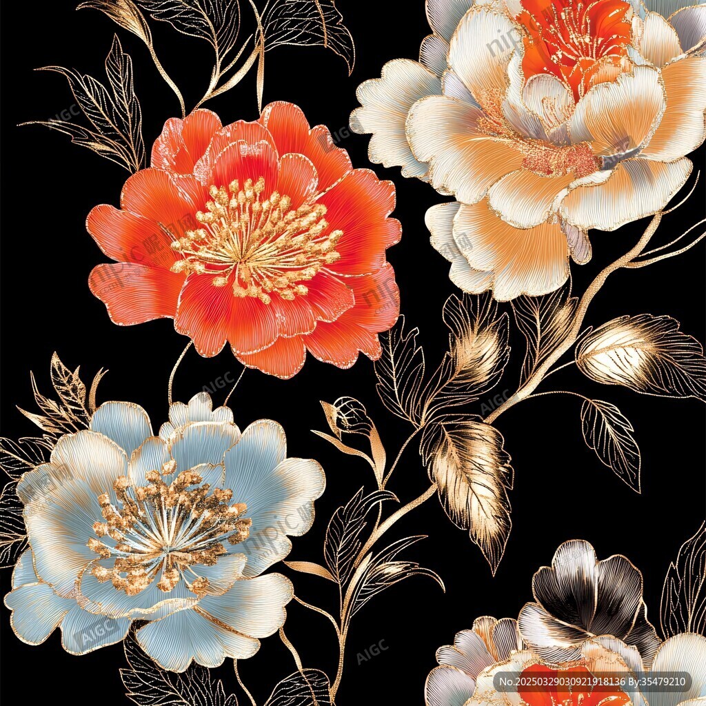 黑金花卉圖案 奢華風(fēng)花卉