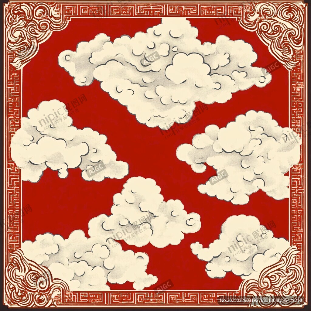 中式紅底祥云傳統(tǒng)裝飾圖
