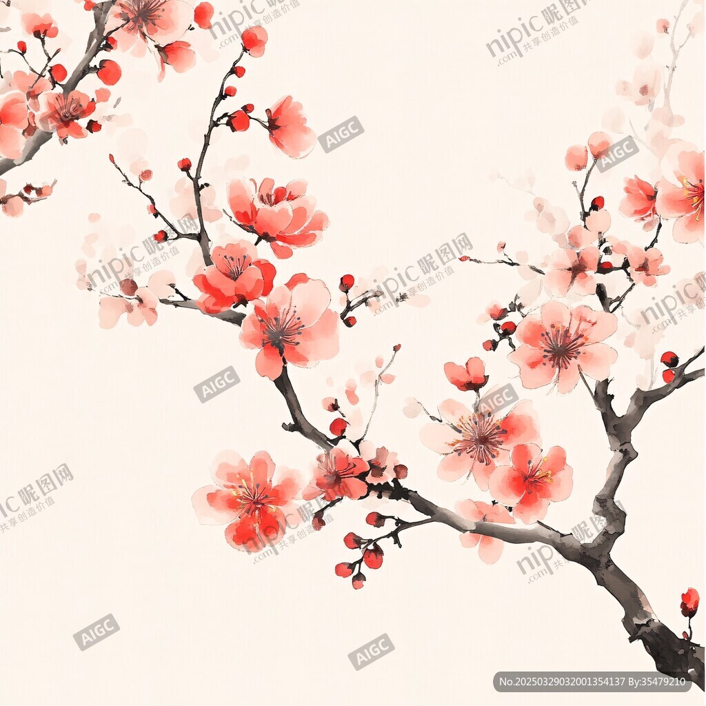 水墨紅梅圖