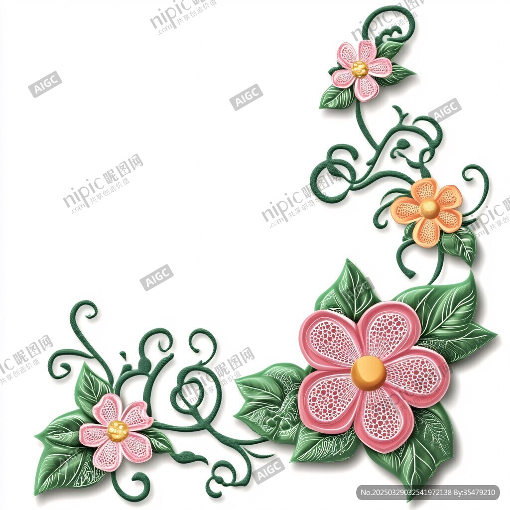 精致立體花卉角落裝飾圖案