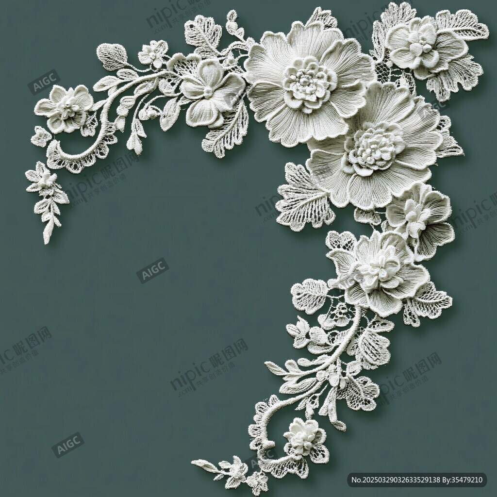 精致白色蕾絲花卉裝飾圖案