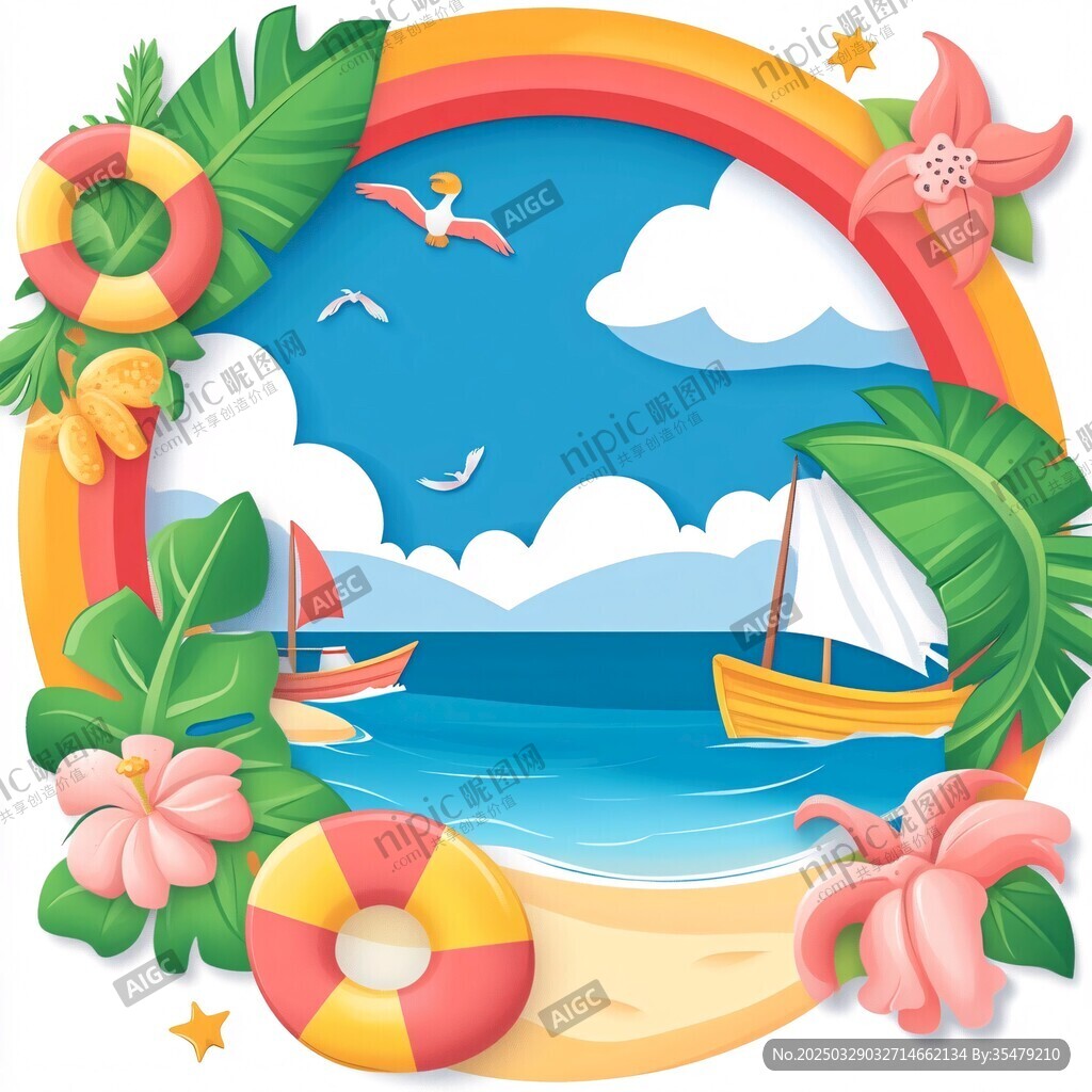 夏日海濱度假風(fēng)光插畫