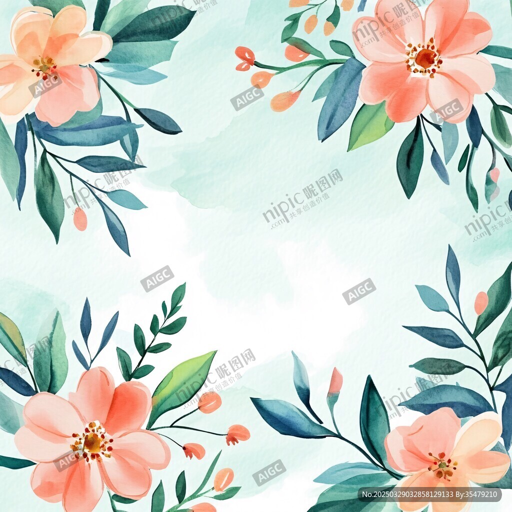 清新水彩花卉邊框圖案