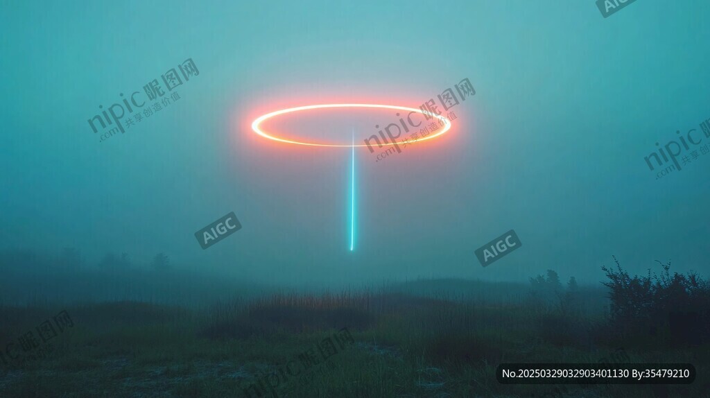 霧中發(fā)光懸浮圓環(huán)奇景