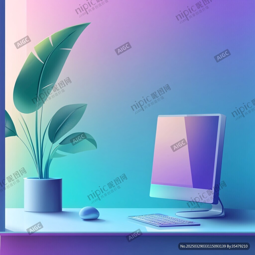 清新辦公桌面場景插畫