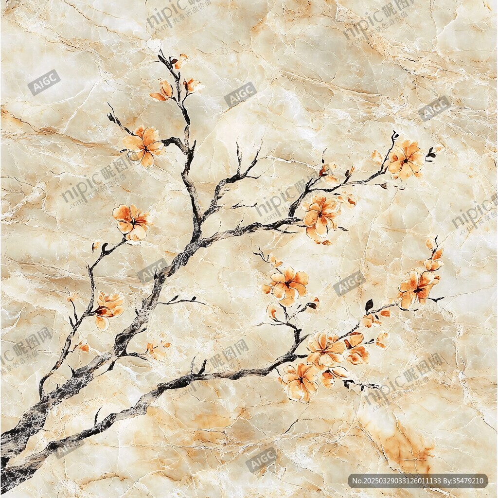 水墨杏花大理石紋理背景