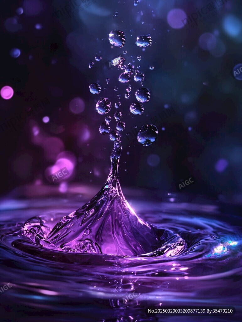 夢幻紫色水滴飛濺瞬間