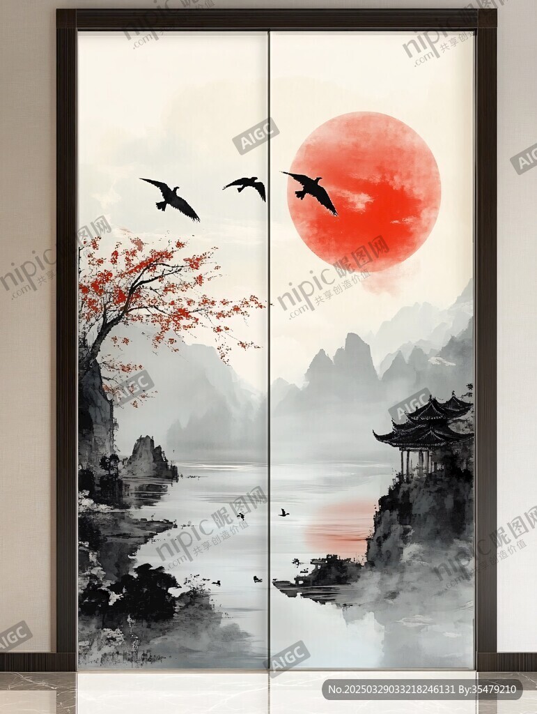 中式山水移門 詩意自然景