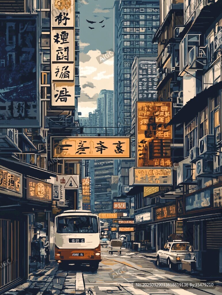 復(fù)古港式街頭城市景象