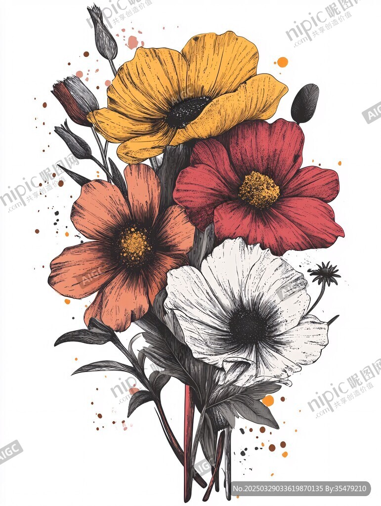 多彩花卉插畫