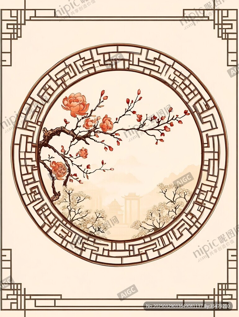 中式花鳥窗景古典雅致