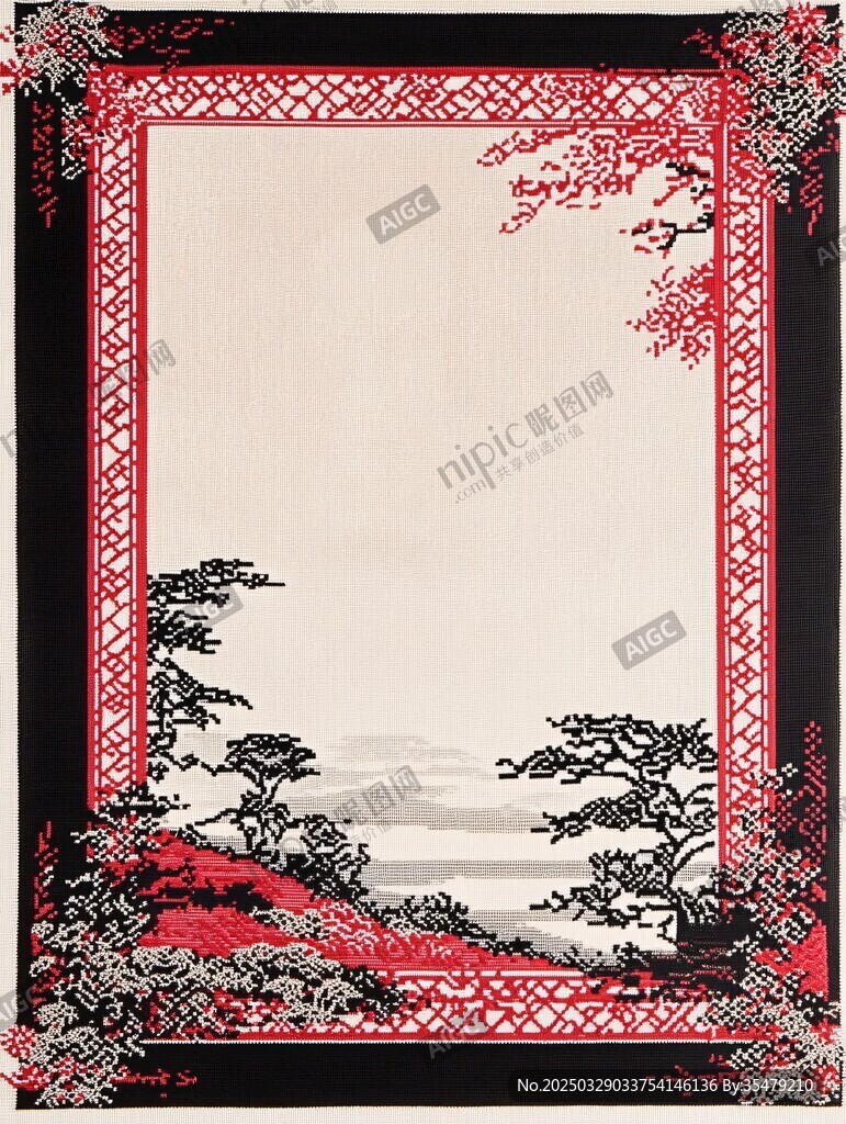 中式山水邊框裝飾圖案
