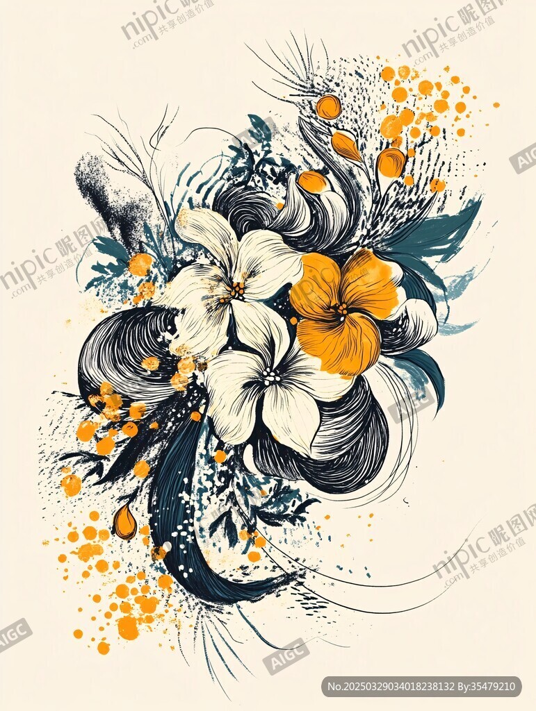 花卉筆觸插畫藝術作品