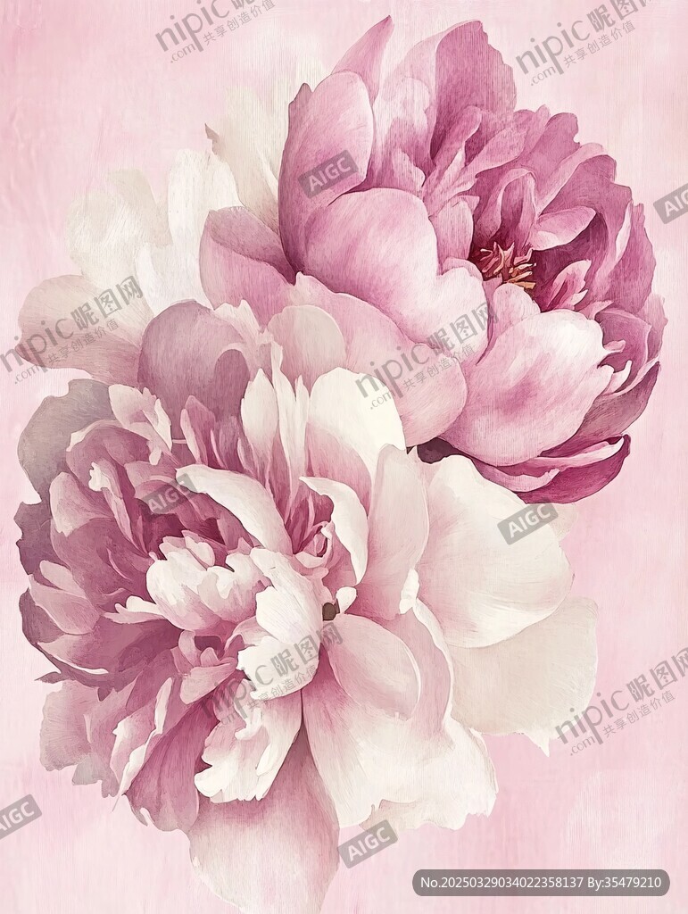 粉色芍藥花卉唯美插畫