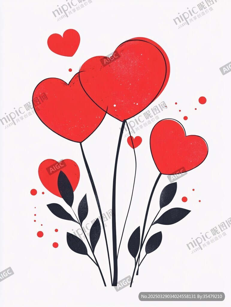 紅心花卉插畫