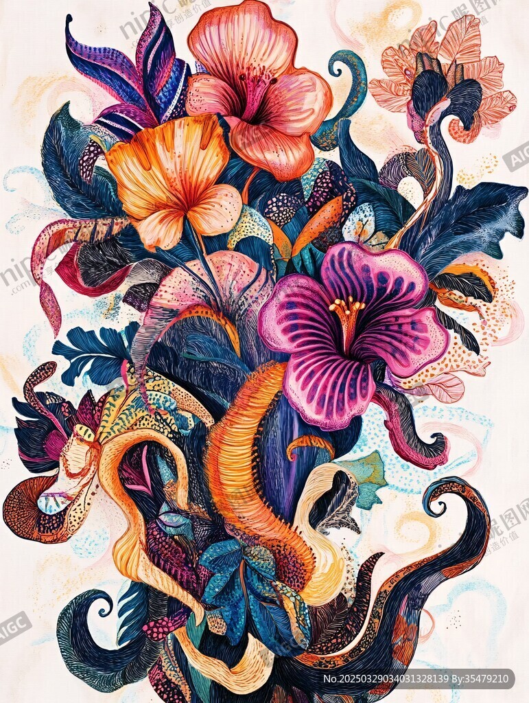 絢麗花卉藝術(shù)插畫作品
