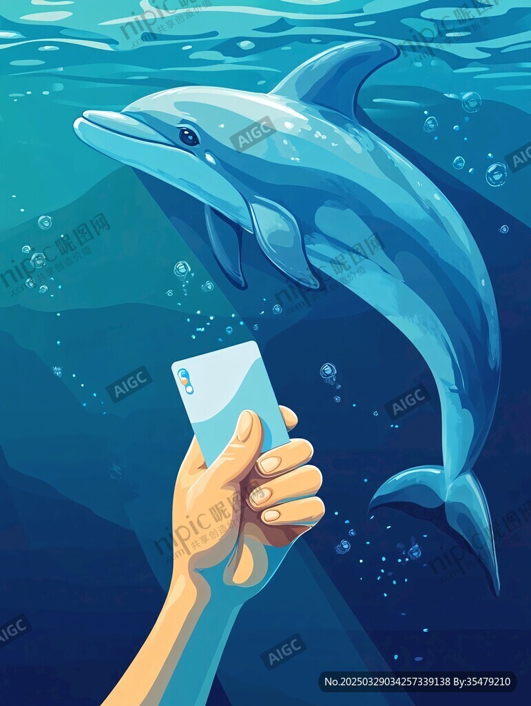 手捧信件與海豚的海底場景
