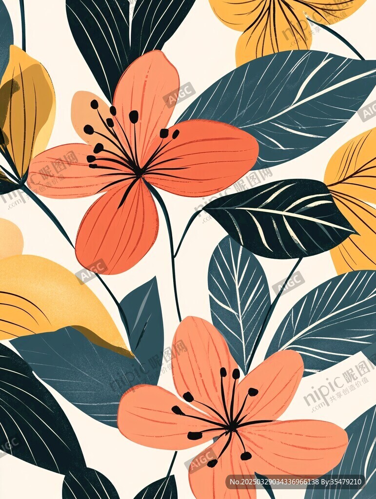 花卉圖案 清新花葉插畫