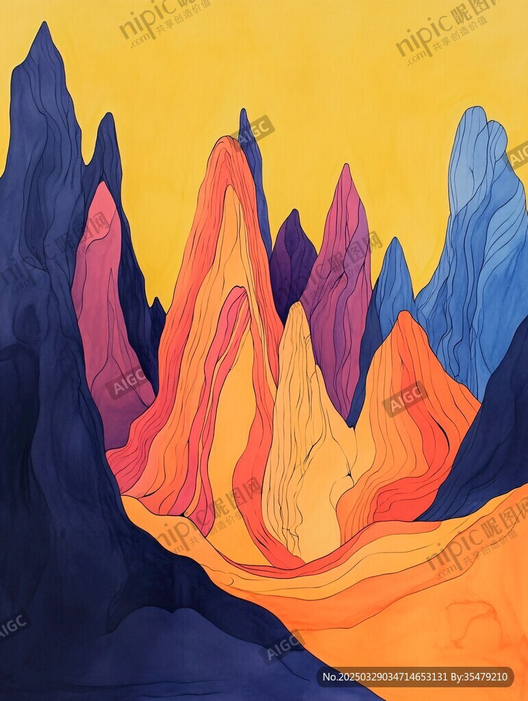 奇幻色彩的抽象山峰景觀