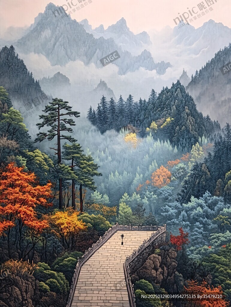 山間秋景小徑獨(dú)行