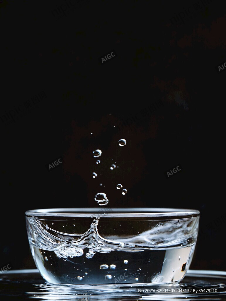 水滴落入透明玻璃碗瞬間