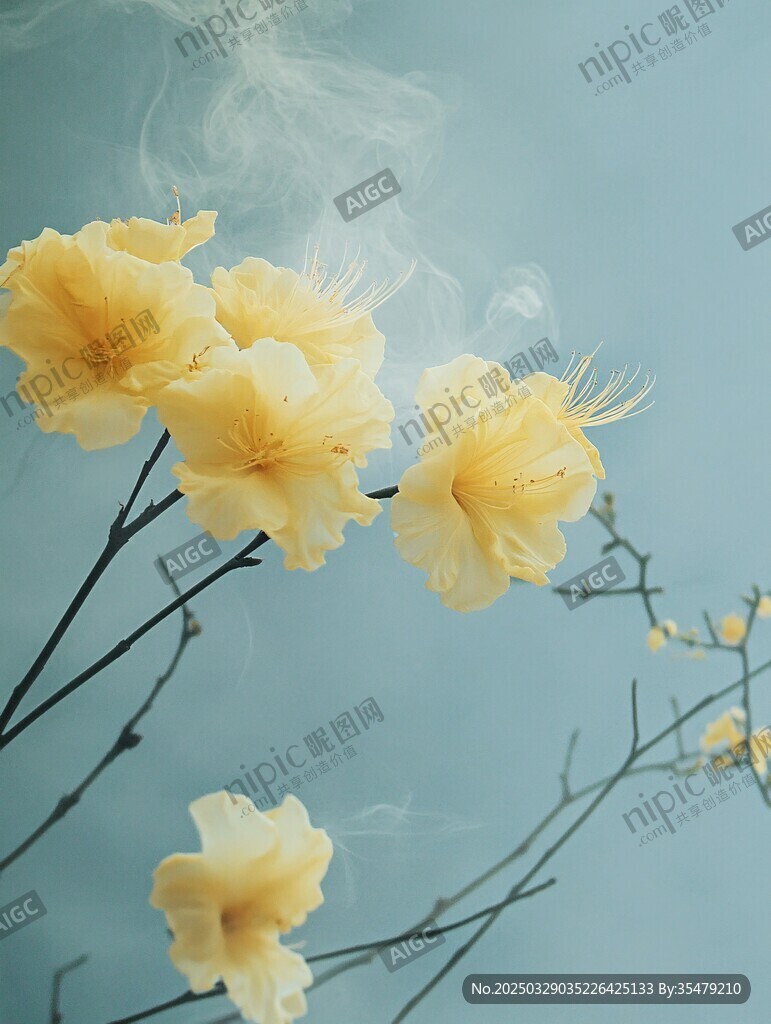 淡雅黃花綻于朦朧背景中