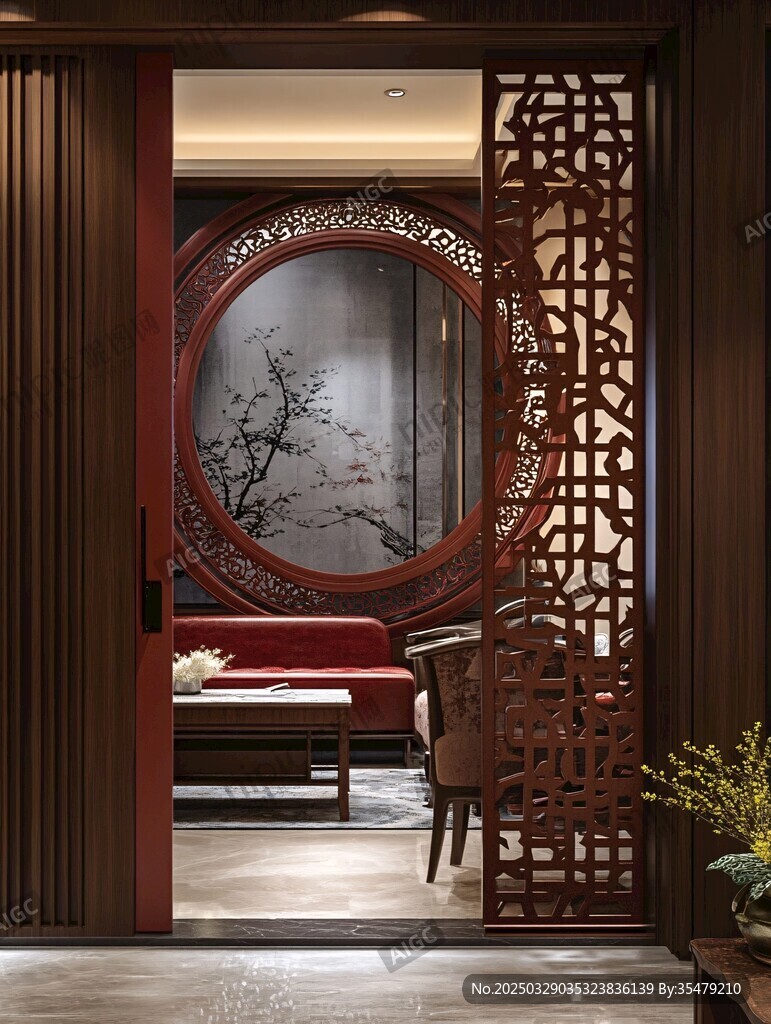 中式典雅客廳屏風(fēng)裝飾美