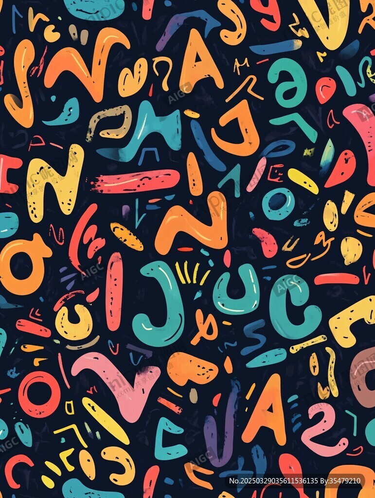 手繪多彩字母無縫背景圖案