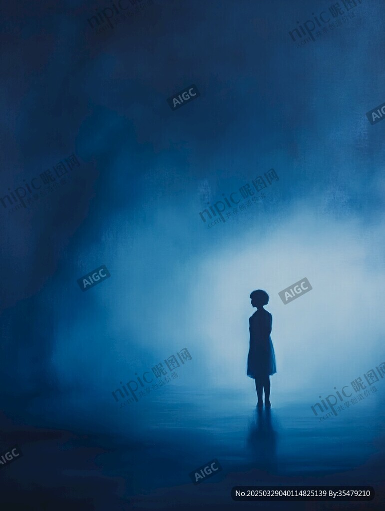 孤獨(dú)少女于幽藍(lán)光影中